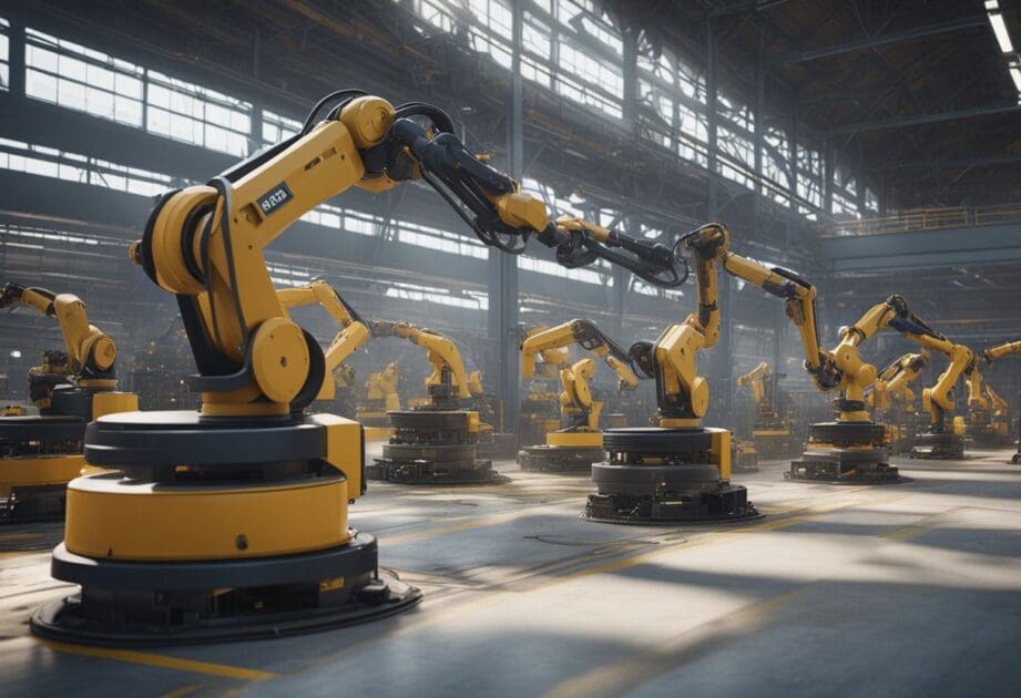 Robots replacing workers in a factory. Machines take over traditional jobs. AI disrupts the labor market. Goodbye, old employment