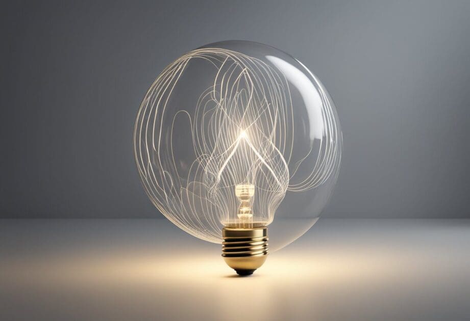 A lightbulb surrounded by swirling lines symbolizing creativity and innovation