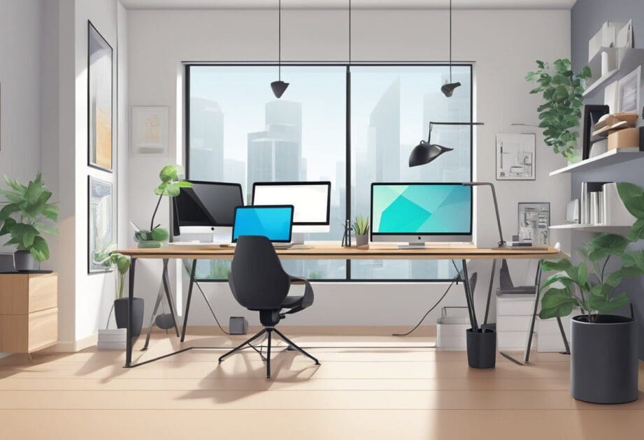 A sleek, modern workspace with clean lines and minimalist decor, featuring innovative tools and technology for maximizing results and simplifying processes