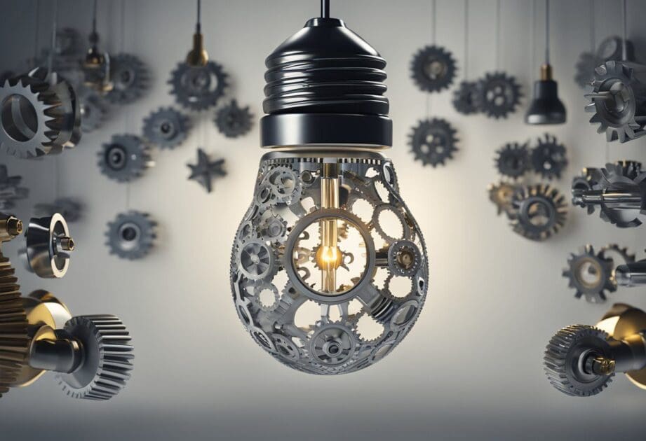 A customer-focused innovation: a lightbulb surrounded by gears, representing the process of innovation