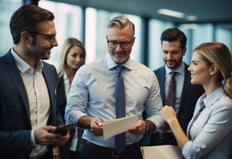 A diverse group of people gather in a circle, exchanging ideas and collaborating on a shared project. A sense of excitement and energy fills the air as they work together to create something innovative and impactful