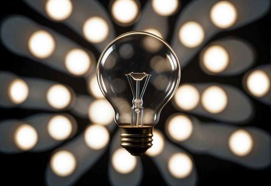 A lightbulb surrounded by skeptical faces, representing the challenge of innovation against doubt