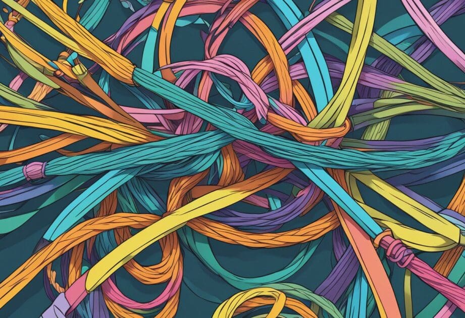 A tangled knot being untangled by a single, straight line