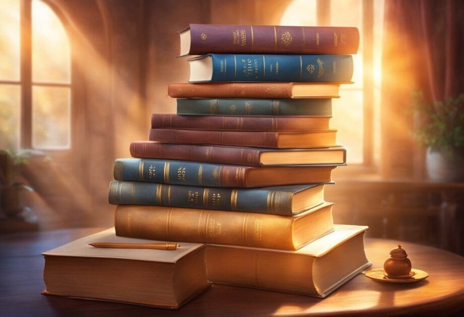 A display of the top 10 best-selling business books in the world, with various titles and covers arranged neatly on a shelf