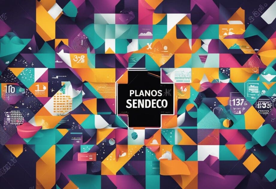 A colorful and vibrant graphic of "Planos e Preços O que é Sendfox?" with bold text and eye-catching design elements