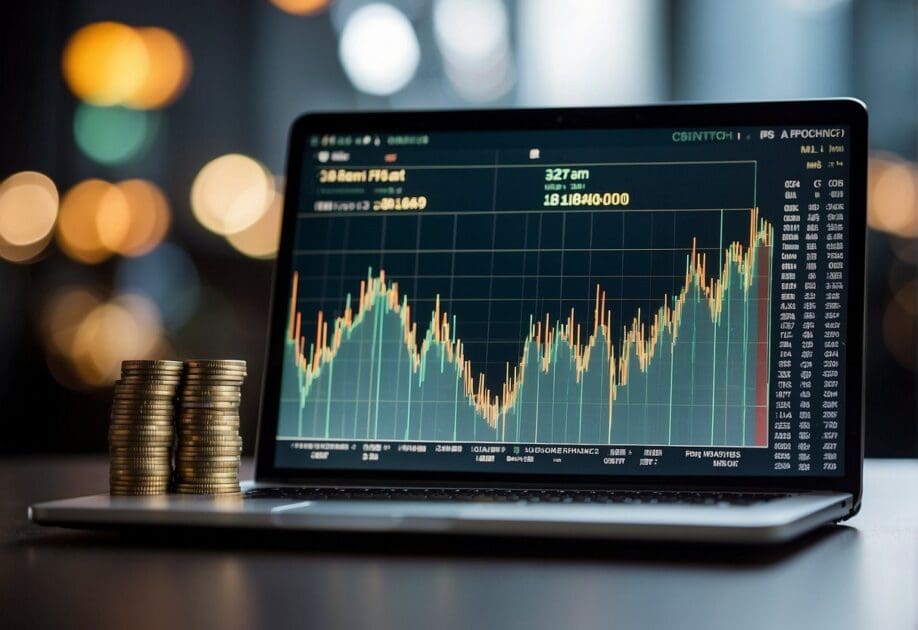 A graph showing the fluctuating value of cryptocurrencies, with headlines about their macroeconomic impact and debates over their future as a legitimate form of currency or a speculative bubble