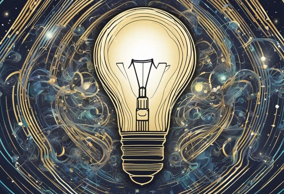 A lightbulb surrounded by swirling lines, representing the creation and development of innovative ideas