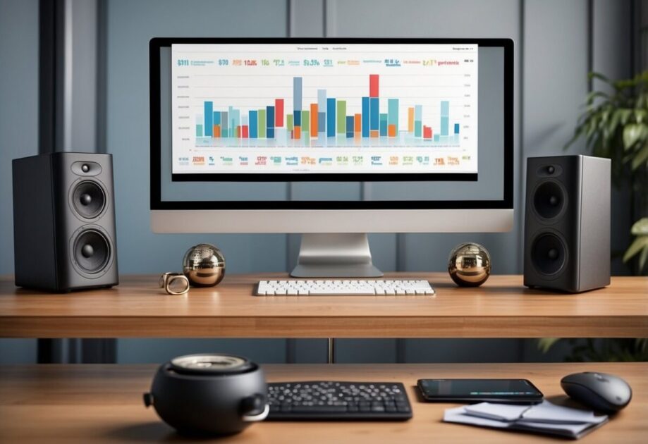 A table with various price ranges for speakers' fees, surrounded by charts and graphs showing factors influencing speaking fees