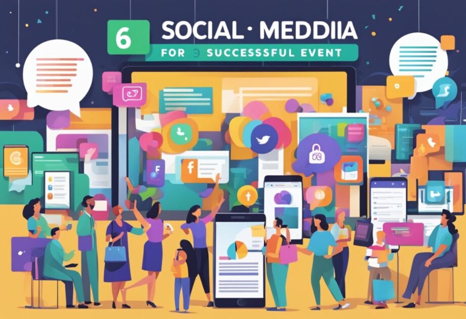 Vibrant social media posts showcase "6 secrets for a successful event" with engaging visuals and bold text