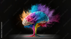 Concept art of a human brain exploding with knowledge and creativity. generative ai