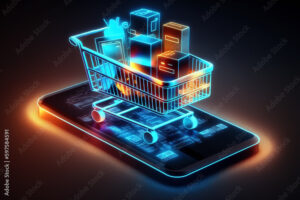 A futuristic online shopping experience with mobile phone technology and digital payments. Secure payments, payment protection concepts.  generative ai