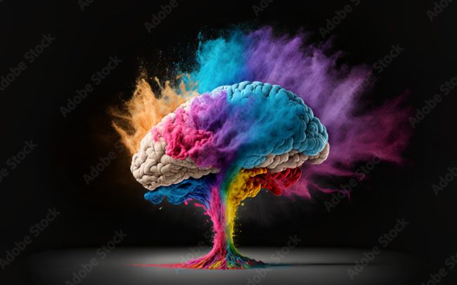 Concept art of a human brain exploding with knowledge and creativity. generative ai